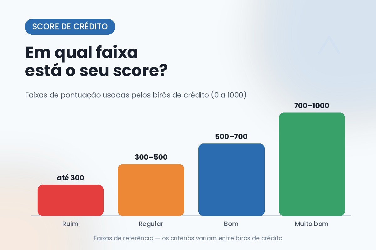 Gráfico das faixas de score de crédito, de ruim (até 300) até muito bom (700 a 1000)